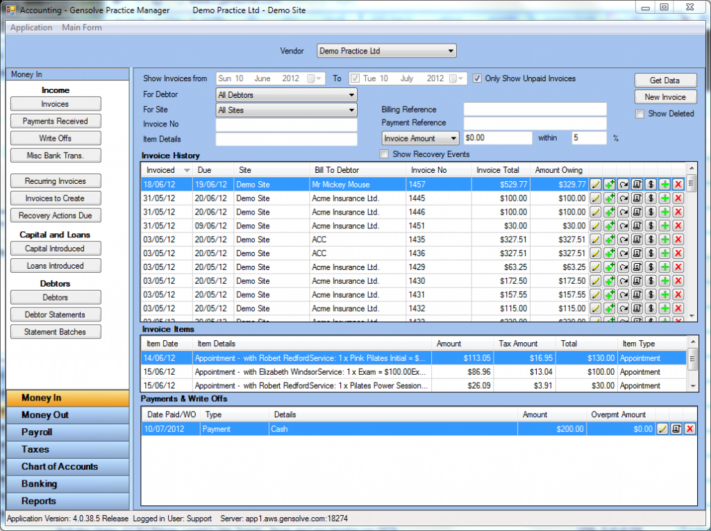 Gensolve Practice Manager financial management