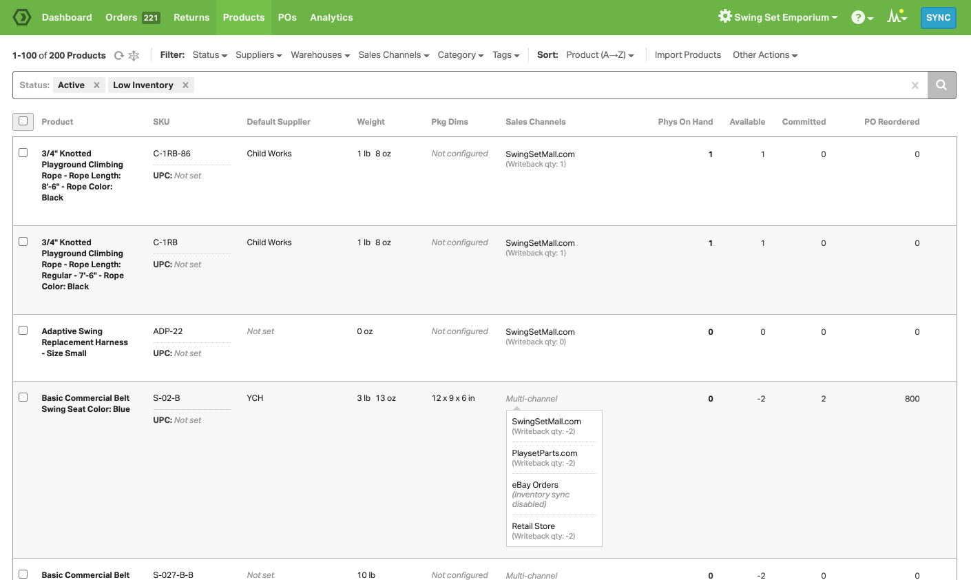 Manage all of your inventory (across ALL of your sales channels) on the Products page