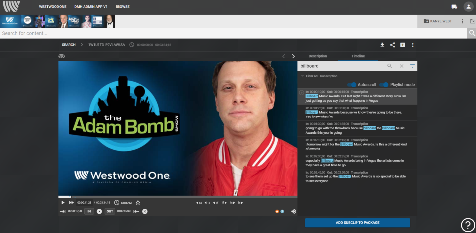 Veritone Digital Media Hub screenshot: Veritone Digital Media Hub search functionality