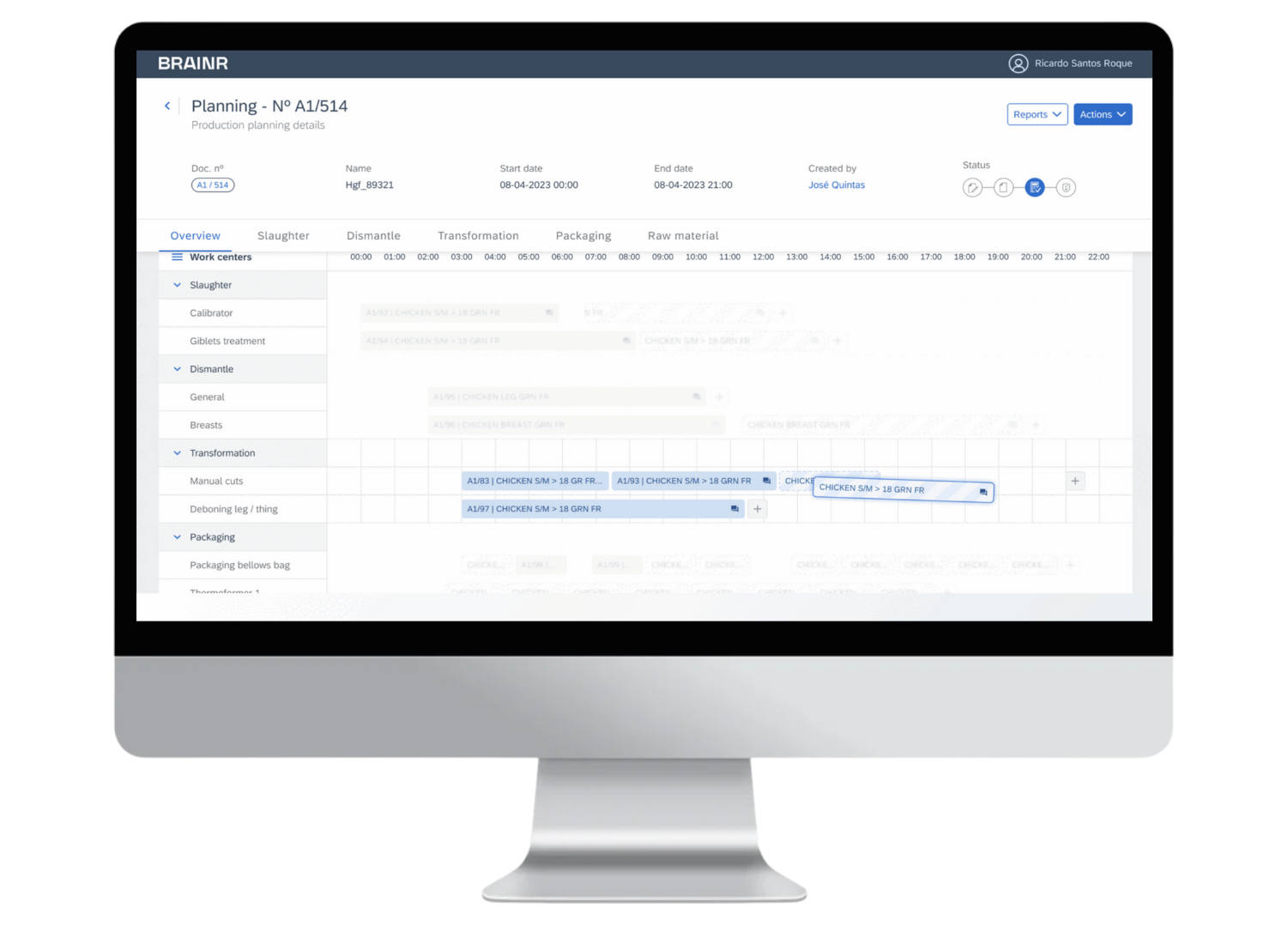 BRAINR screenshot: BRAINR's APS - for planning are replanning effortlessly, in one single interface.