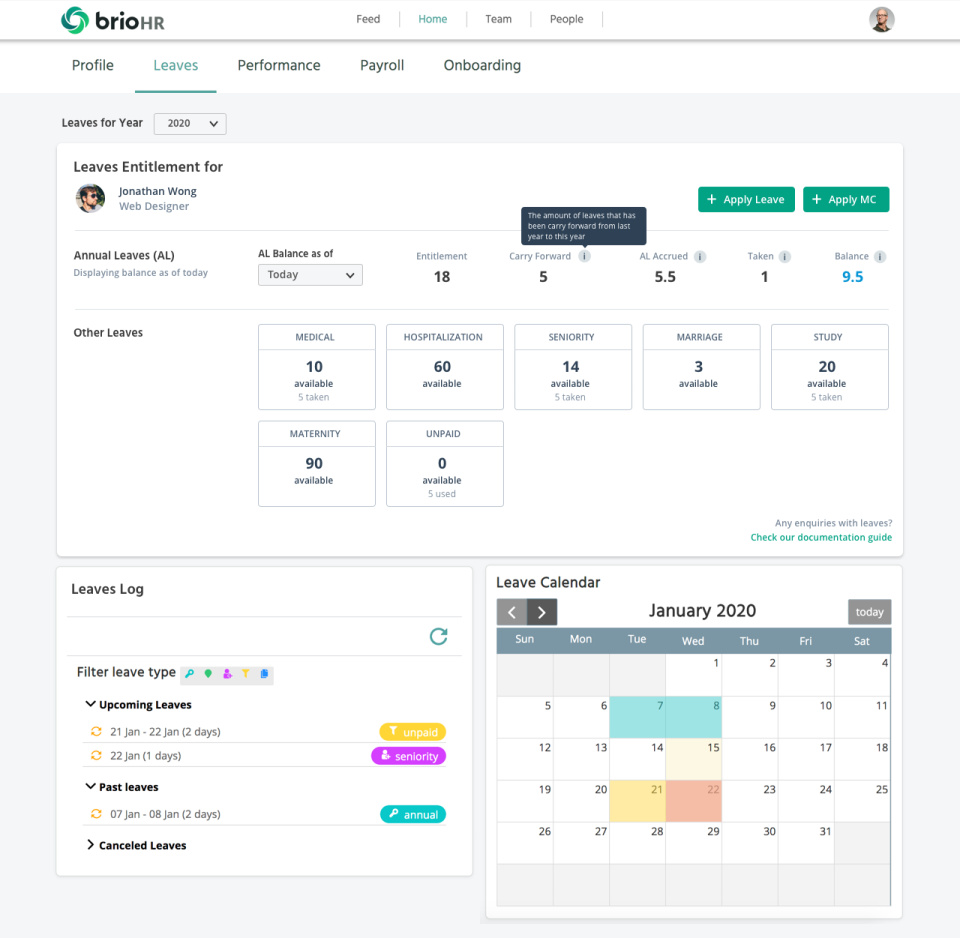 BrioHR Software - Leave & Time off Dashboard