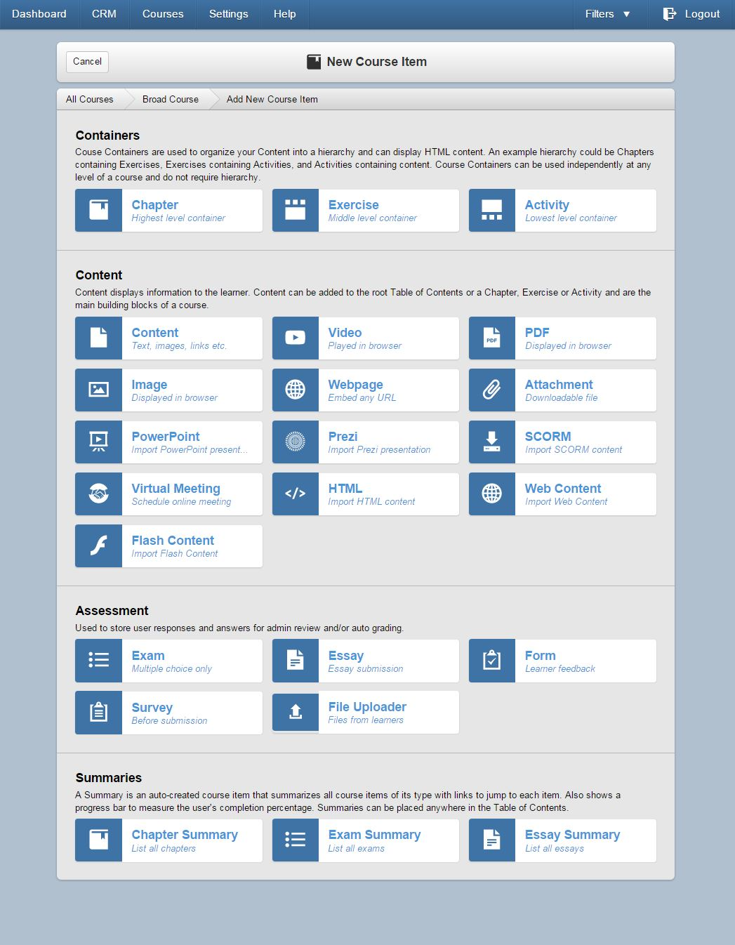 The LMS portal offers course builder and course catalogs