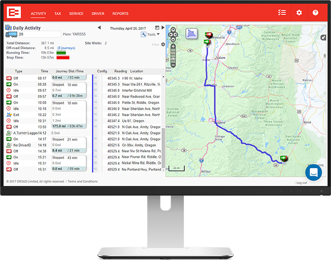 EROAD Software - Daily activity logs provide users with insight into each driver's workload