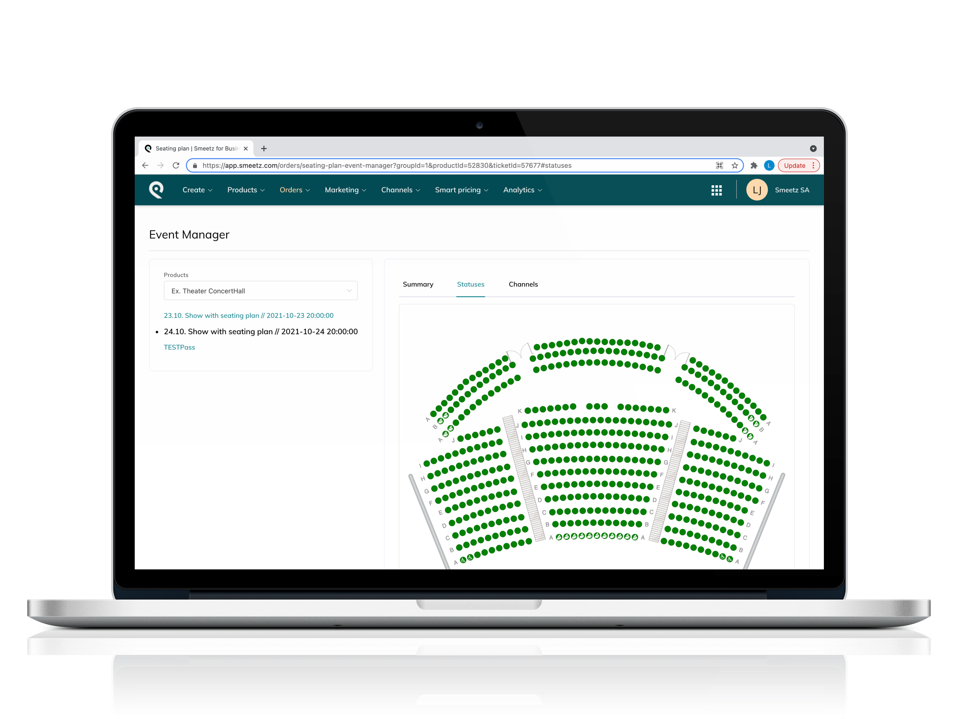 Easily create, personalise and update multiple seating plan designs to fit your venue's requirements with Smeetz Event Manager.  It will allow you to offer a premium booking experience to your customers with the latest technology in seating plans.