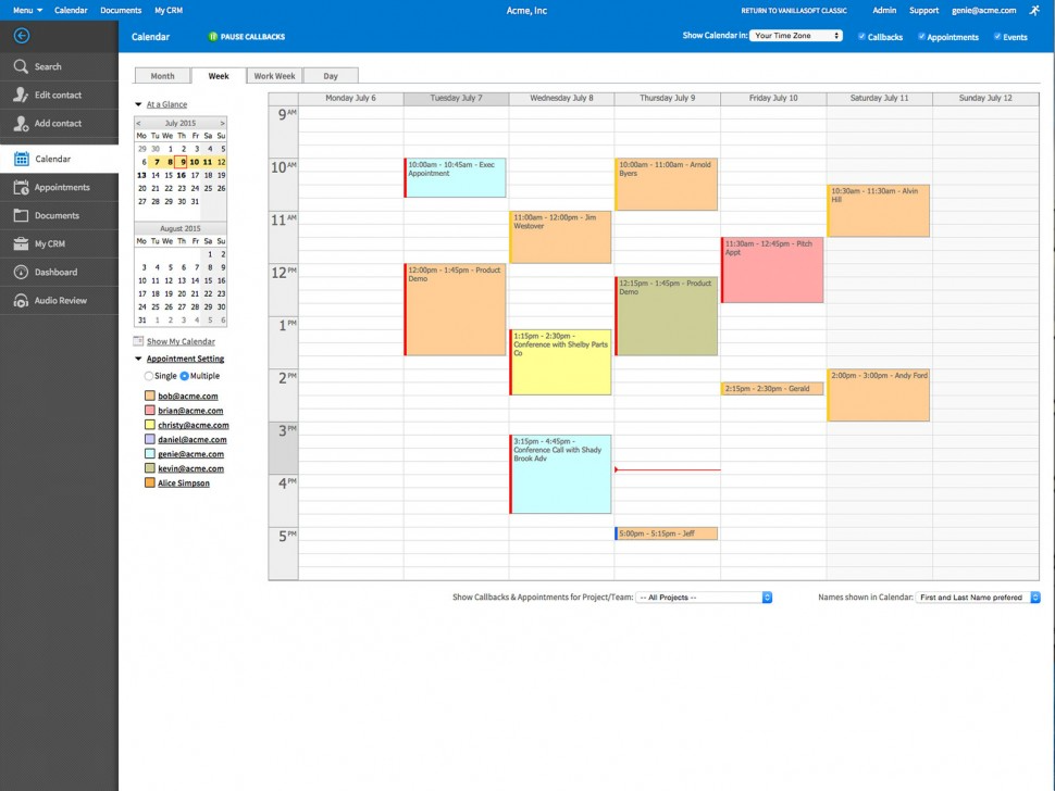 VanillaSoft Software - VanillaSoft calendar