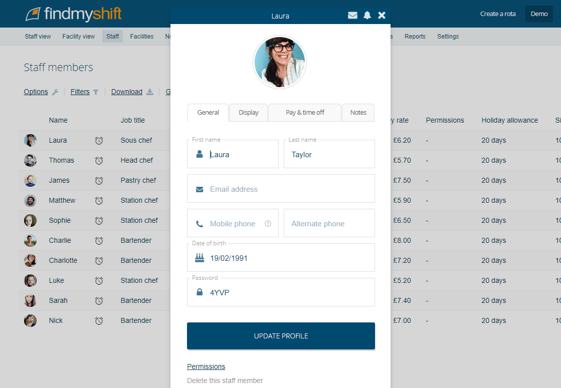 Findmyshift Software - Update profile information