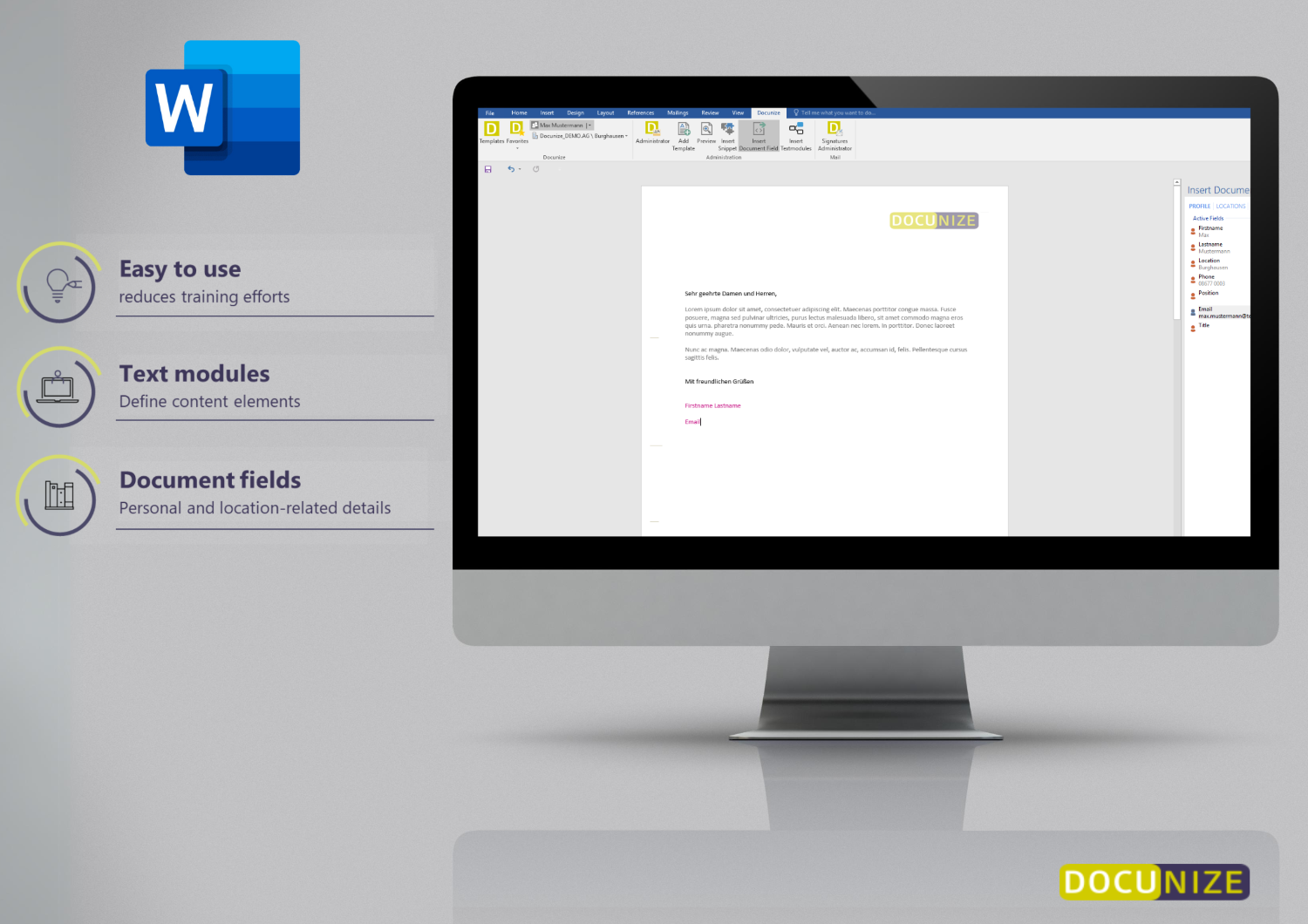Docunize  screenshot: Create Word templates with ease as an administrator. 