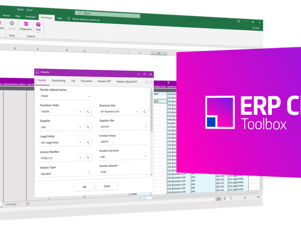 ERP Cloud Toolbox Software - Create, download, and update your data from the comfort of an Excel spreadsheet. More4apps ERP Cloud Toolbox empowers end-users to have confidence in the accuracy of their data and to take back control.