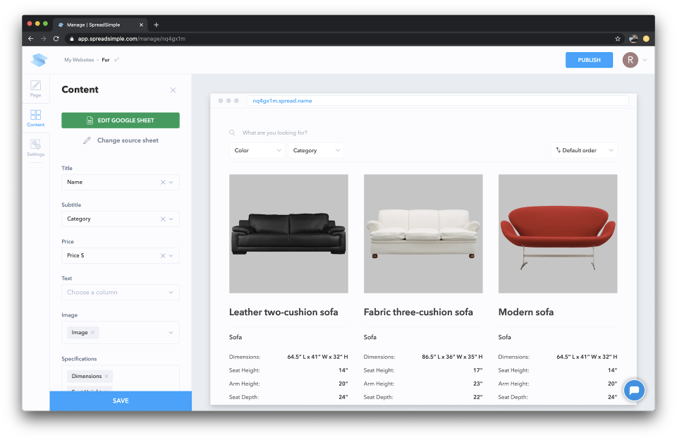 SpreadSimple screenshot: SpreadSimple content