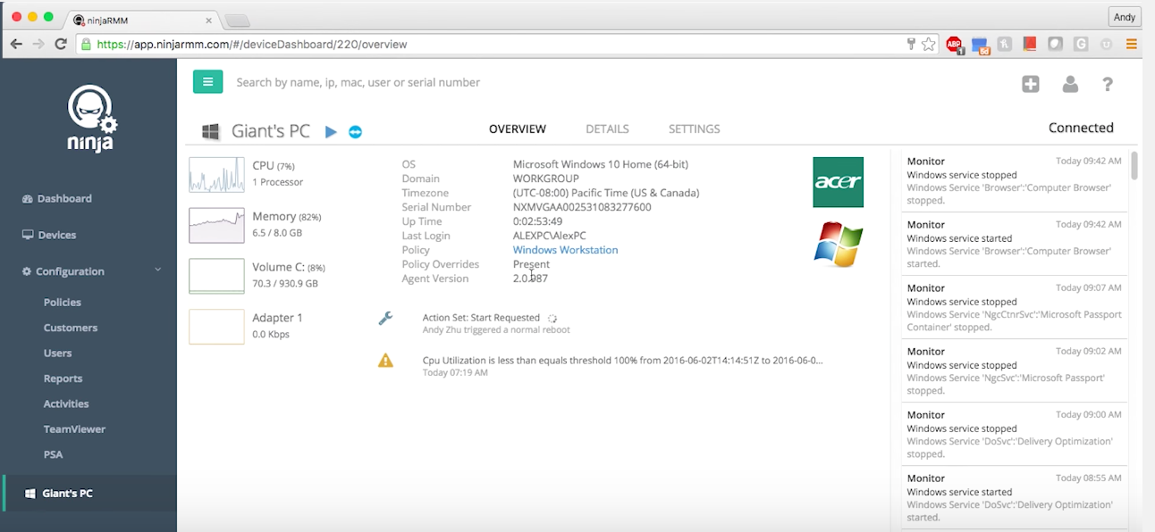 Obtain device overview