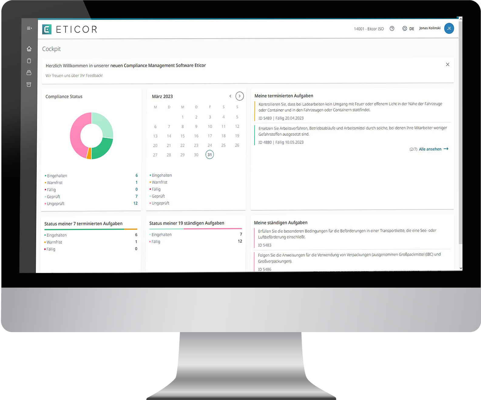 Eticor screenshot: Compliance dashboard