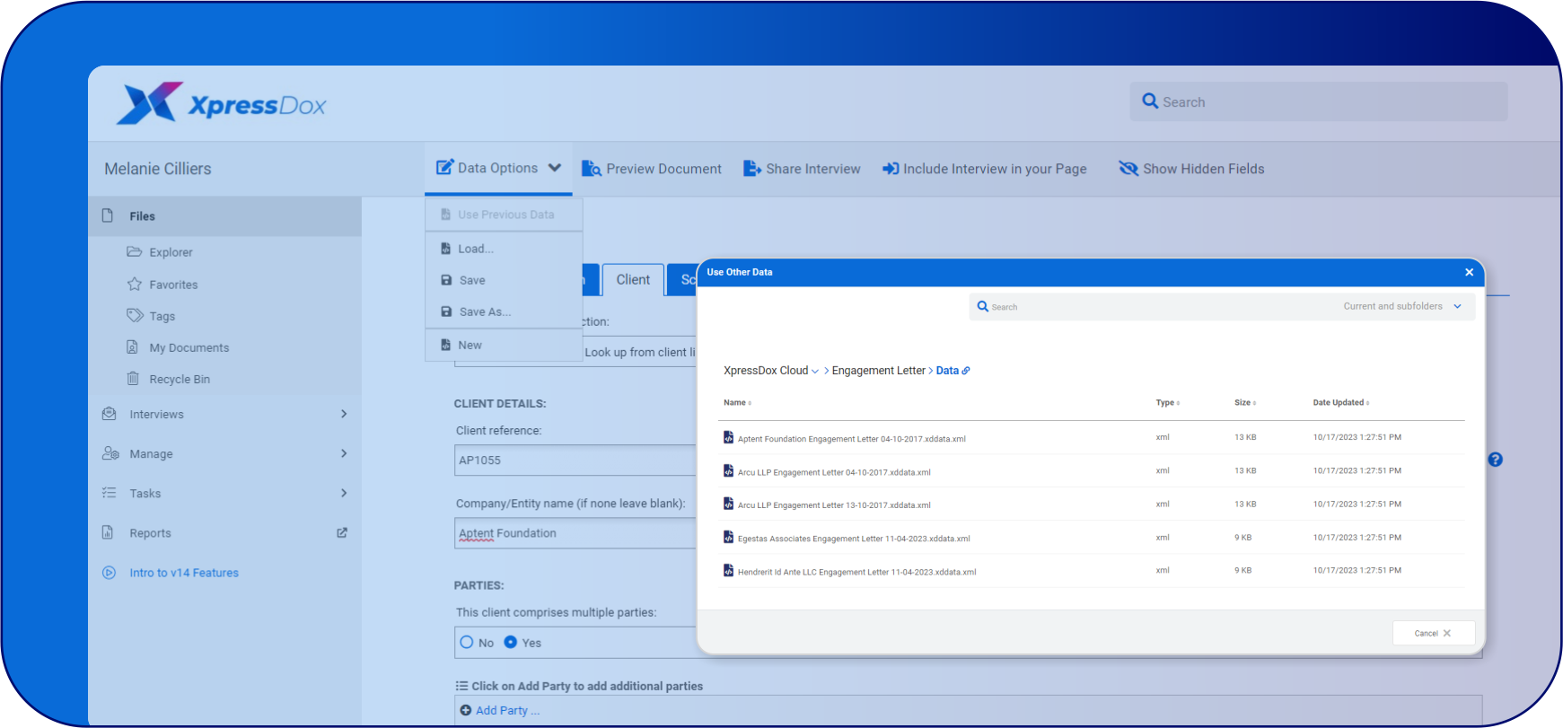 XpressDox screenshot: XpressDox data capture
