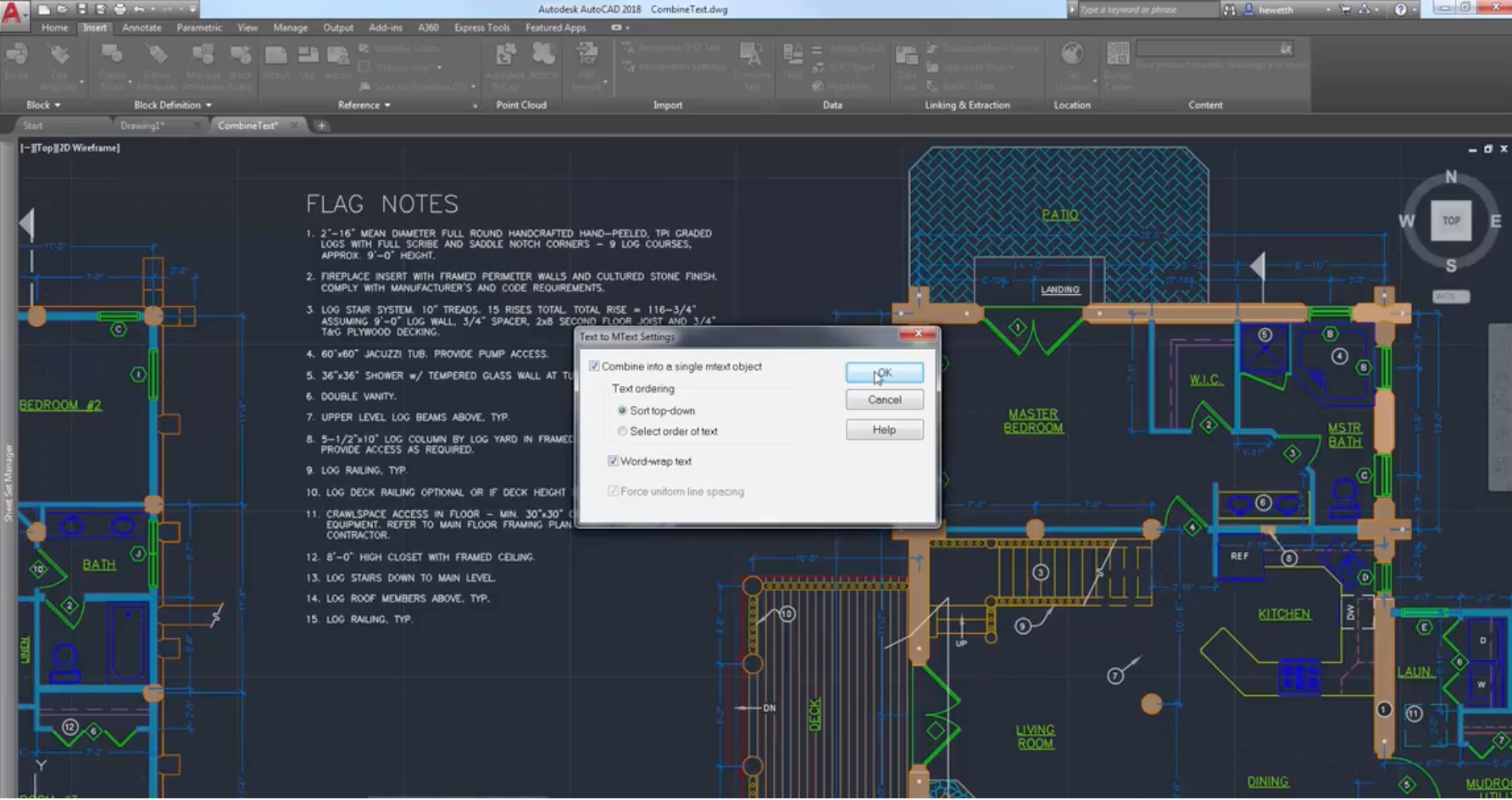 AutoCAD Software - Convert combinations of text and Mtext objects to a single Mtext object