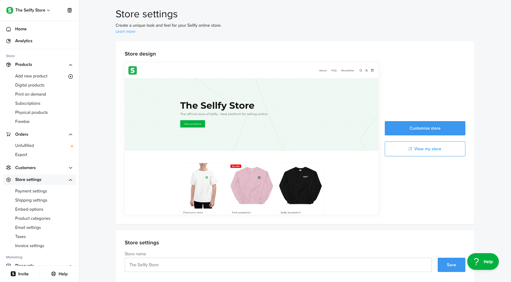 Sellfy Store customization