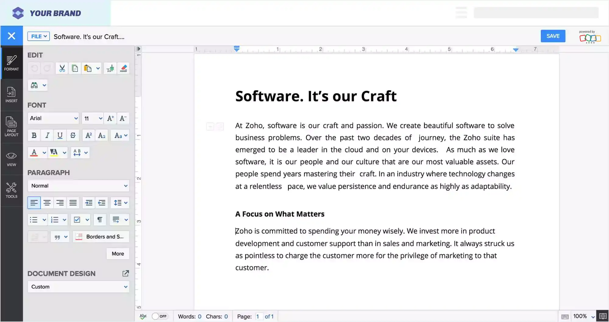 Zoho Office Integrator screenshot: Zoho Office Integrator editing