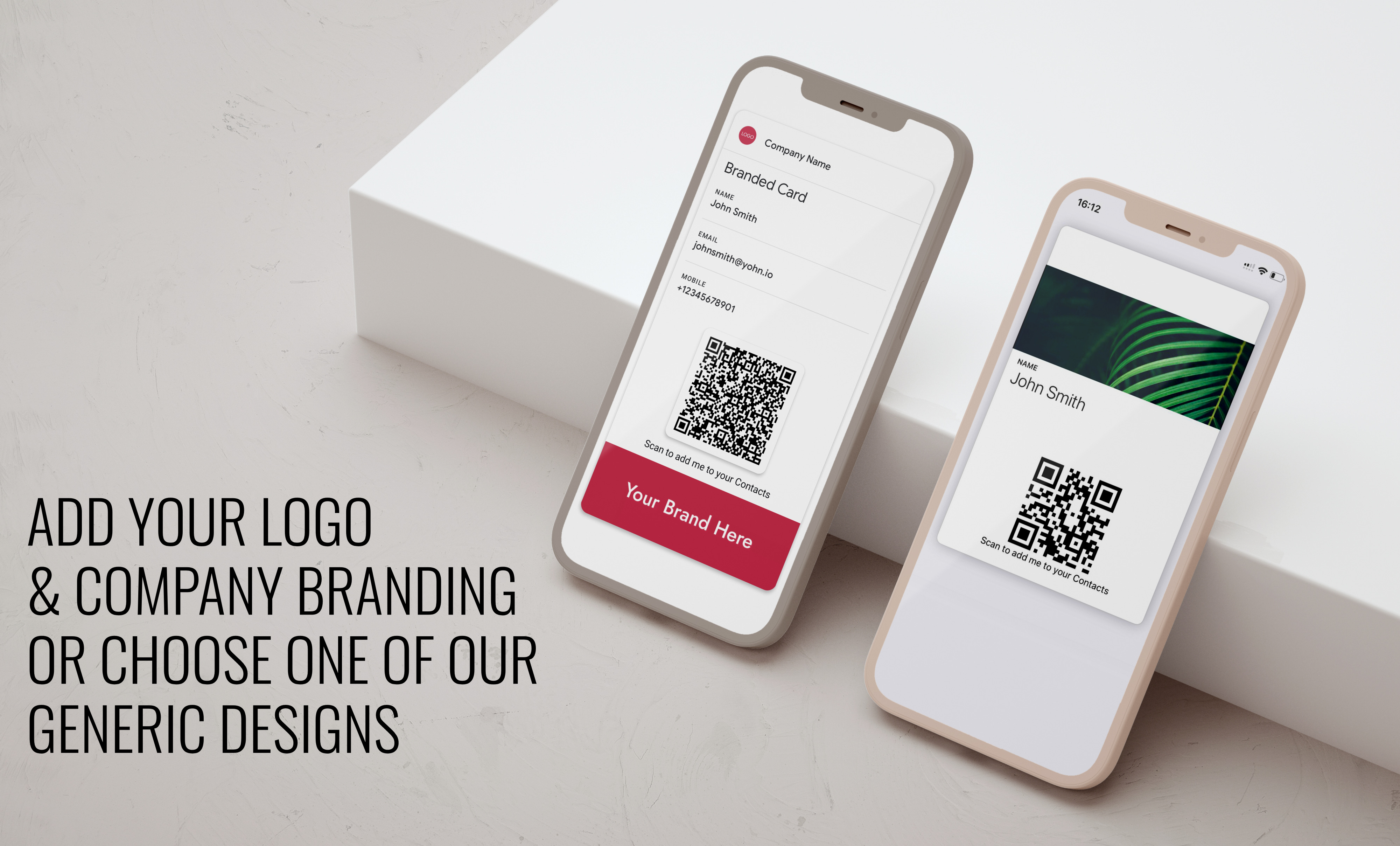 Create digital business cards with your own branding or choose one of our beautiful generic designs