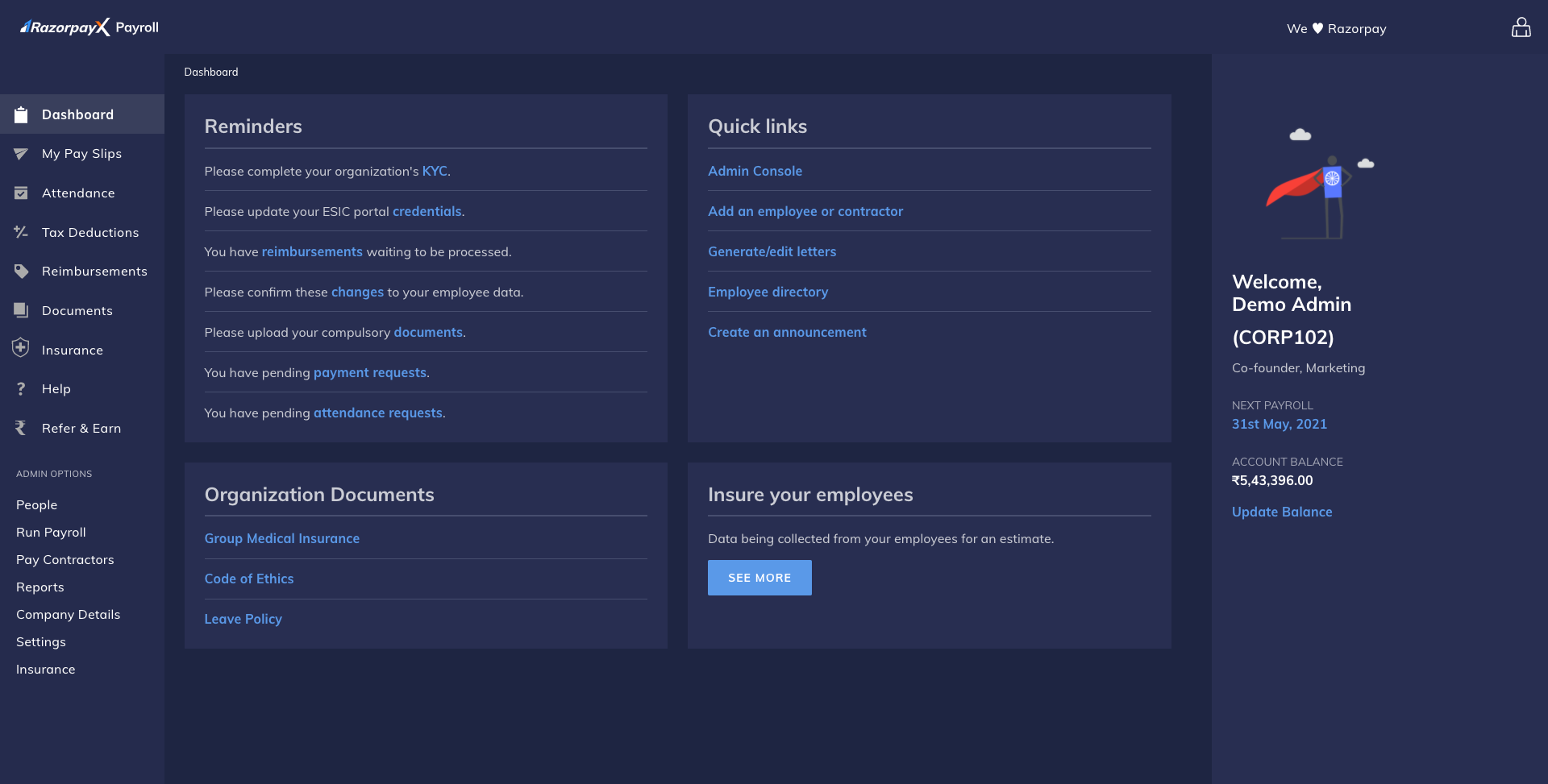 Opfin screenshot: Dashboard