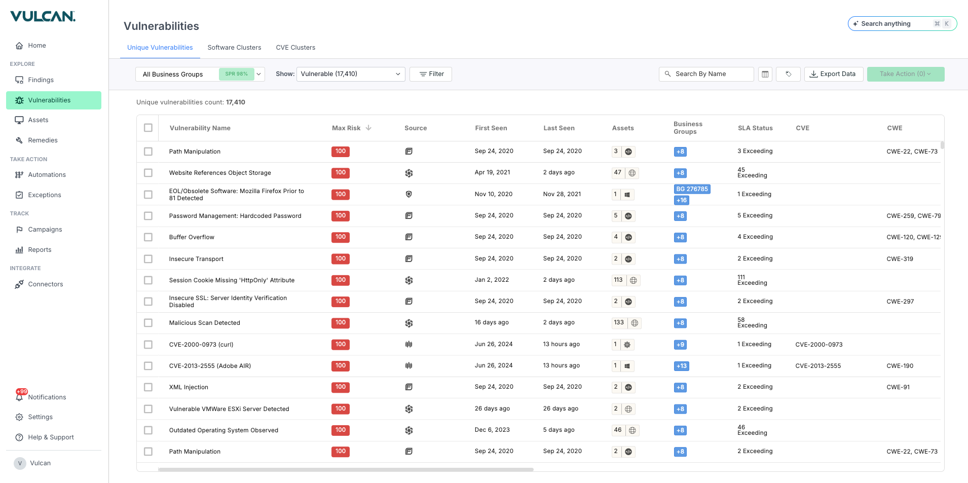 Vulcan Cyber Software - The Vulcan Cyber ExposureOS - Vulnerabilities