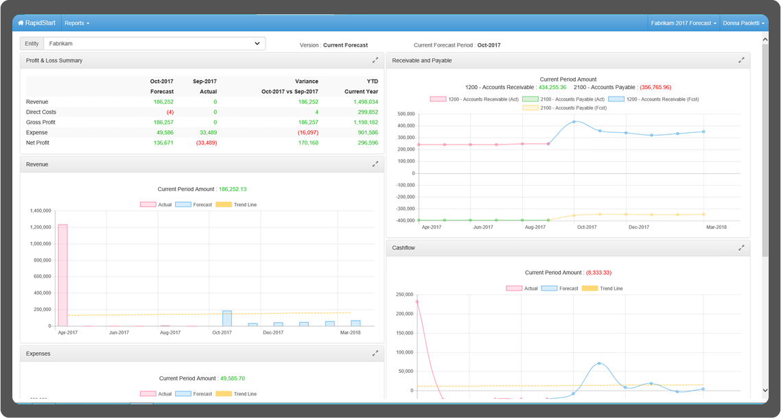Rapidstart  screenshot: Reporting capabilities allow users to budget, analyze, monitor and plan simply and accurately