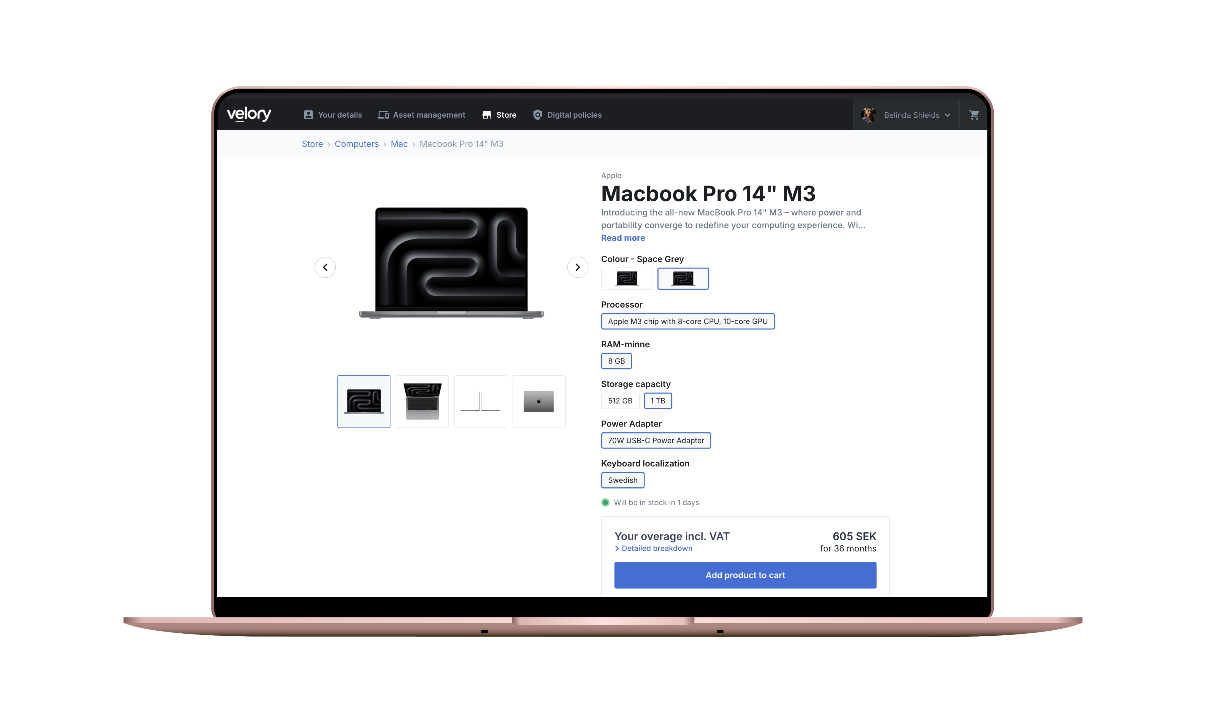 Velory Product View Page: Easily access detailed product descriptions and variations