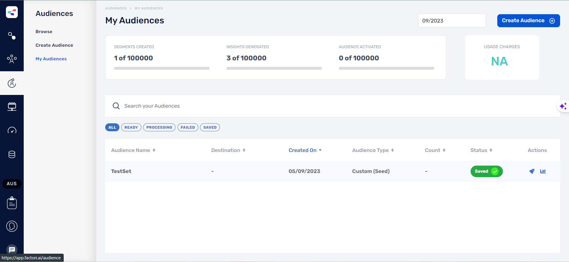 Factori screenshot: Audiences