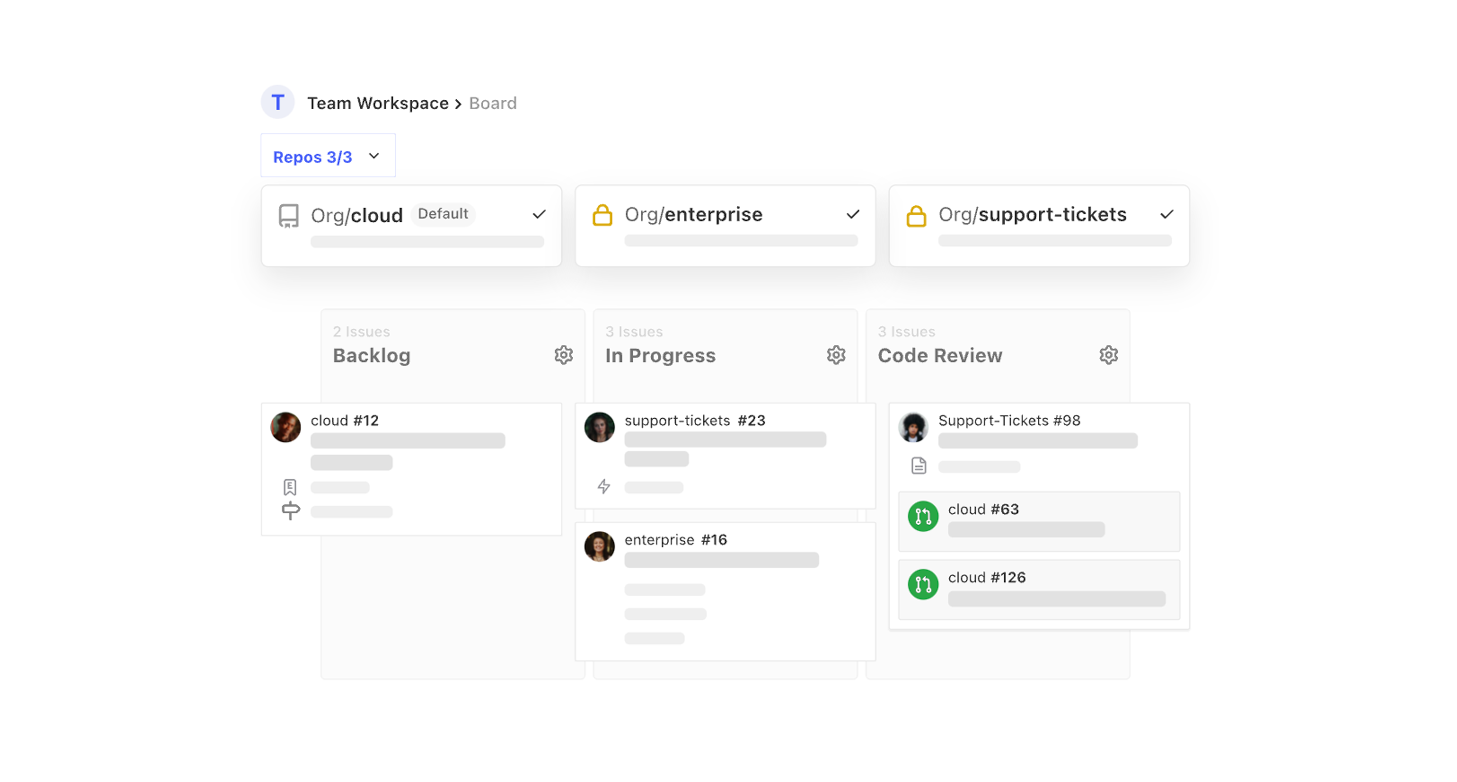 Add multiple repos to and customize your team's workspace board