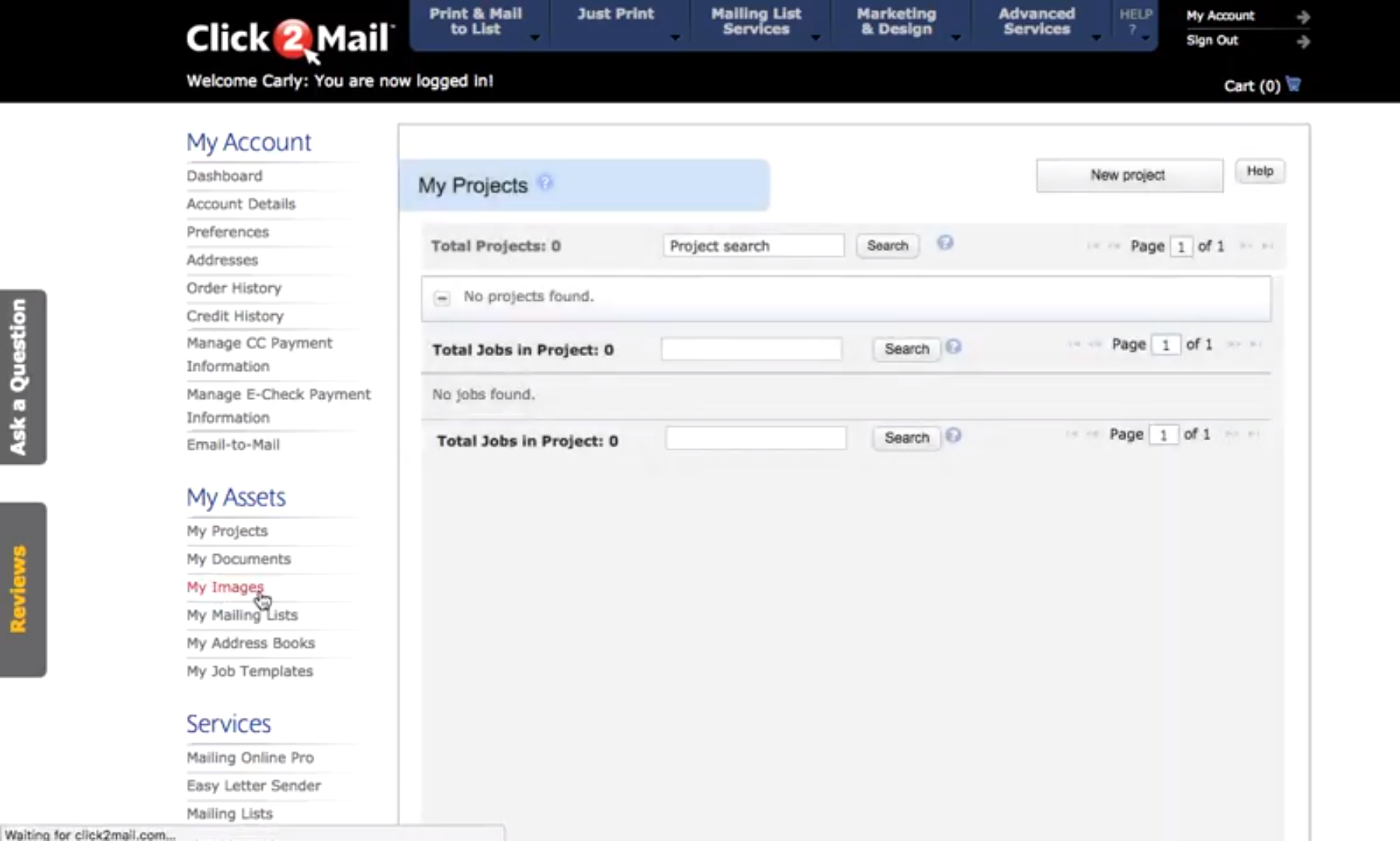 Click2Mail manage projects