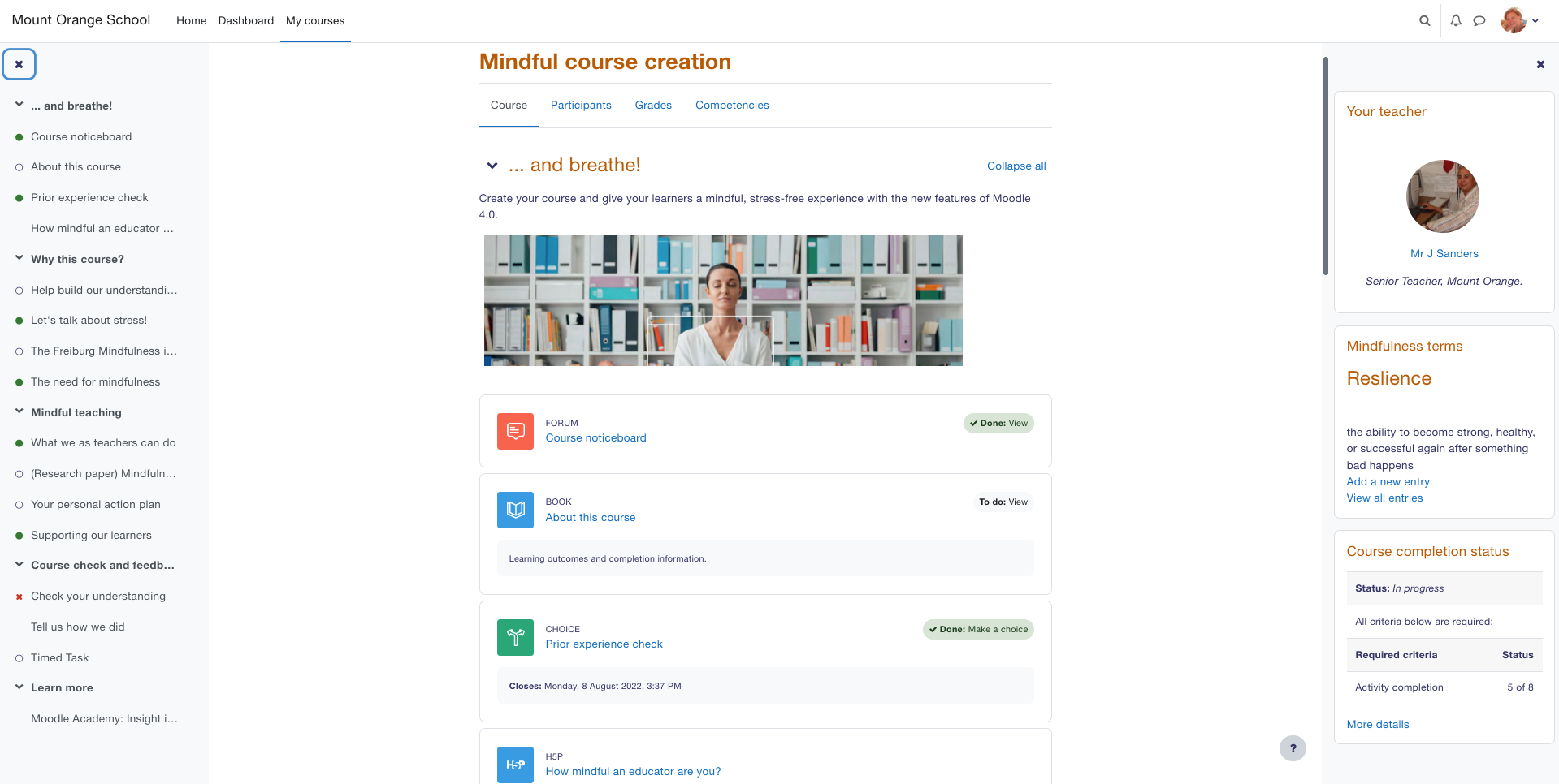 Moodle Software - Inside course view