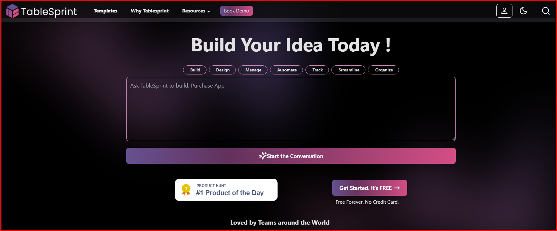 TableSprint screenshot: TableSprint's landing page