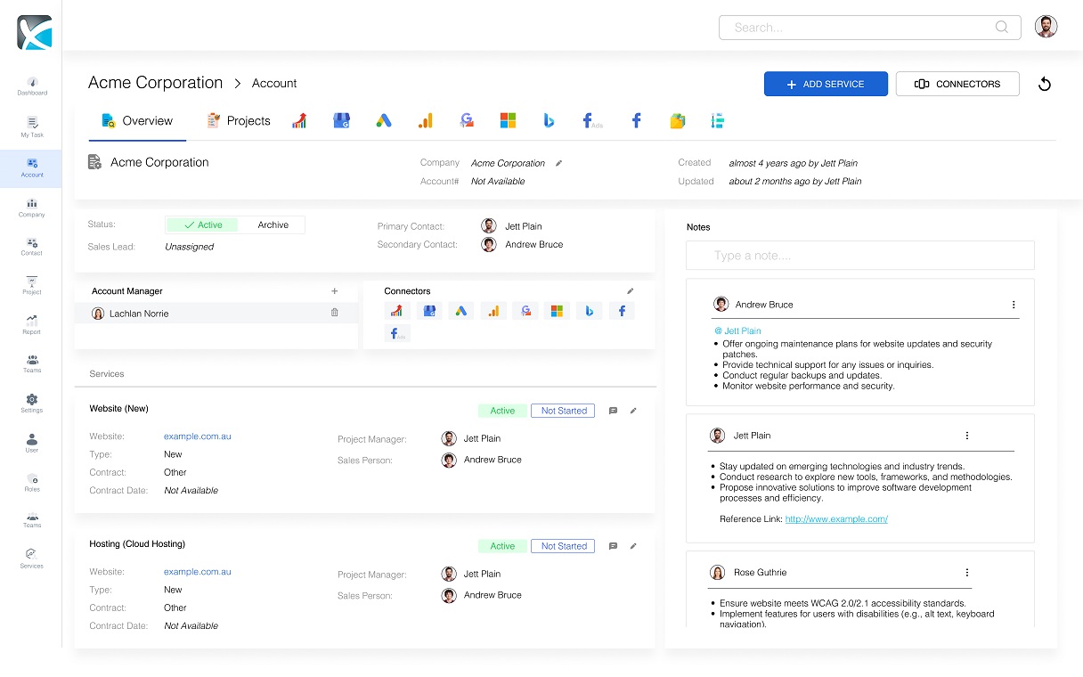 DAXRM screenshot: Client Account Management Overview