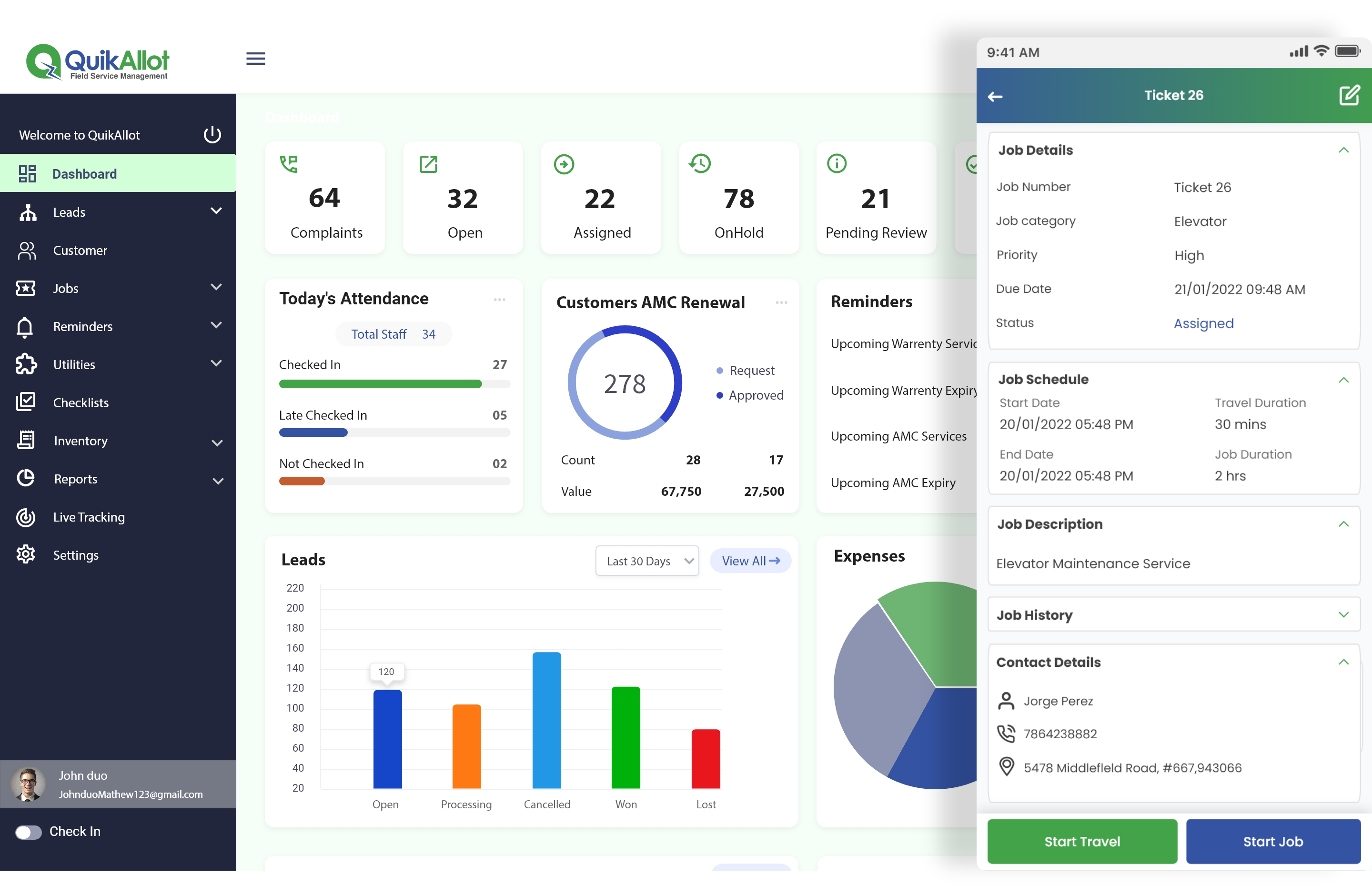 QuikAllot screenshot: Dashboard
