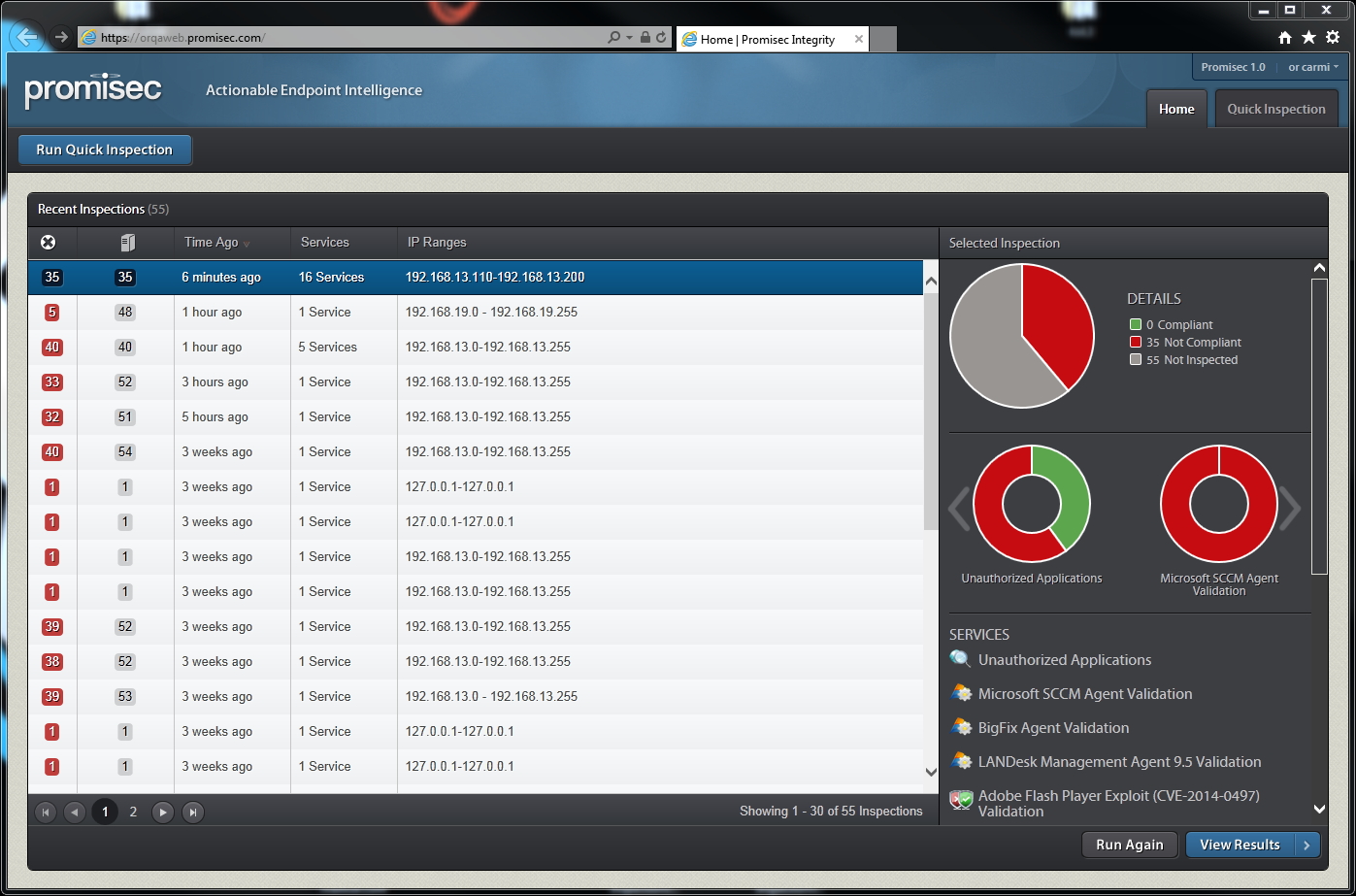 Promisec Endpoint Manager dashboard