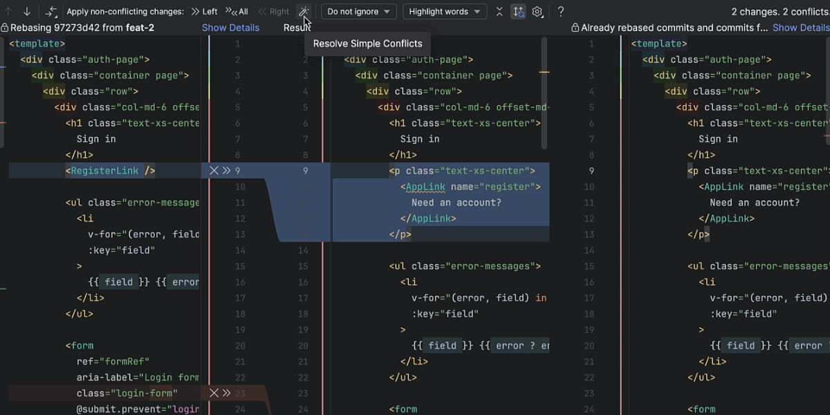 With WebStorm, you can compare branches, handle merge conflicts, and more using its user-friendly interface. Additionally, easily manage GitHub projects directly within the IDE.