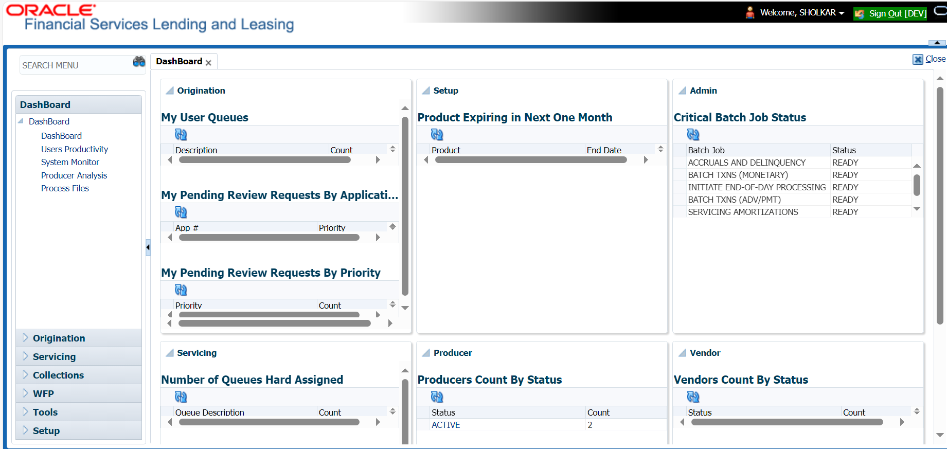 Lending & Leasing as a Service (LLaaS) Software - OFSLL - Dashboard Screen