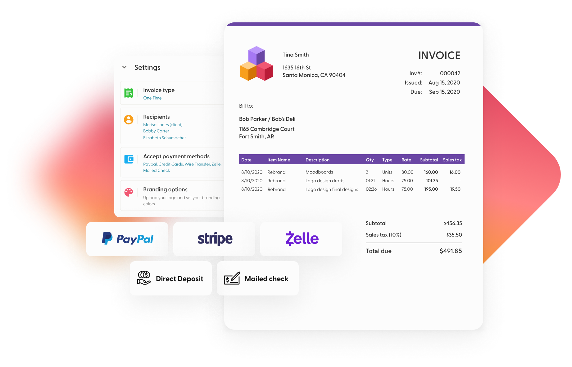 Invoices: easily generate and send invoices – get paid faster than ever.