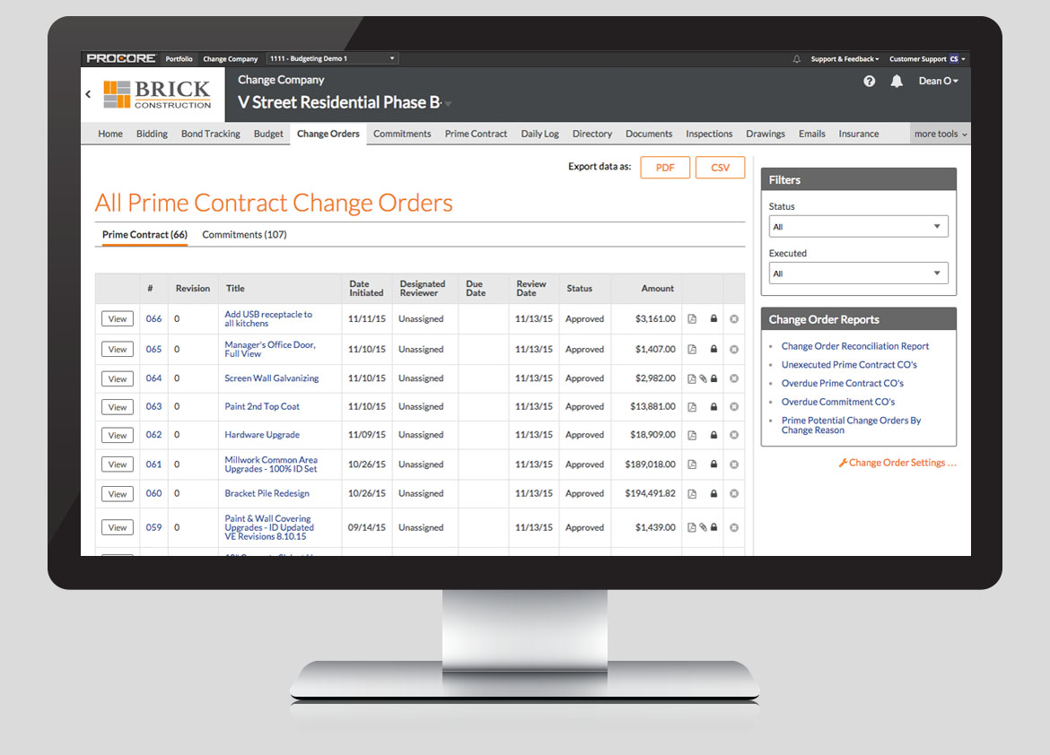 Procore change orders