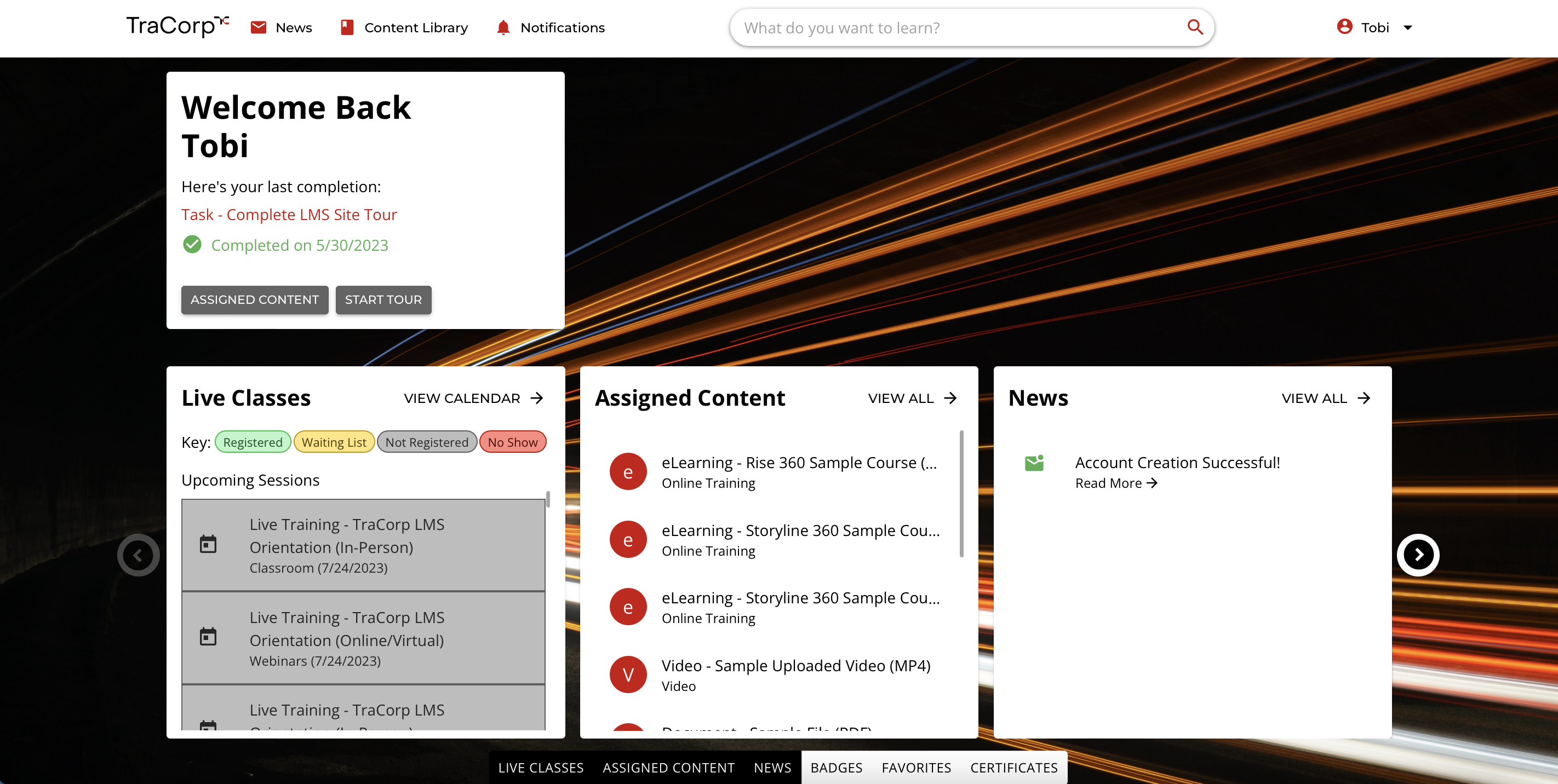 TraCorp LMS Software - Learners expect to easily find everything in one place. Personalized learner dashboards accomplish just that because they are dynamic based on each user’s profile demographics.