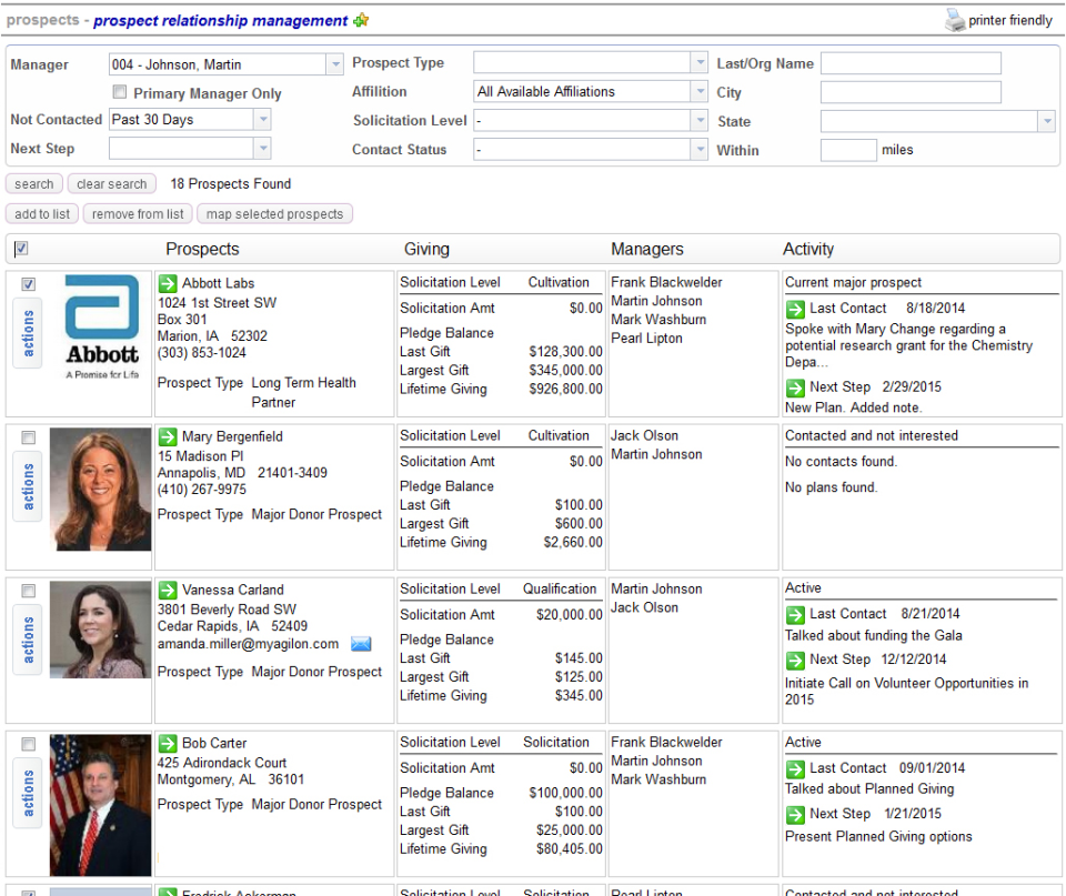 Agilon prospect relationships screenshot