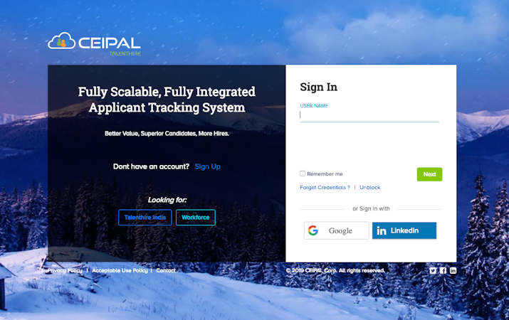 CEIPAL ATS screenshot: The CEIPAL login page