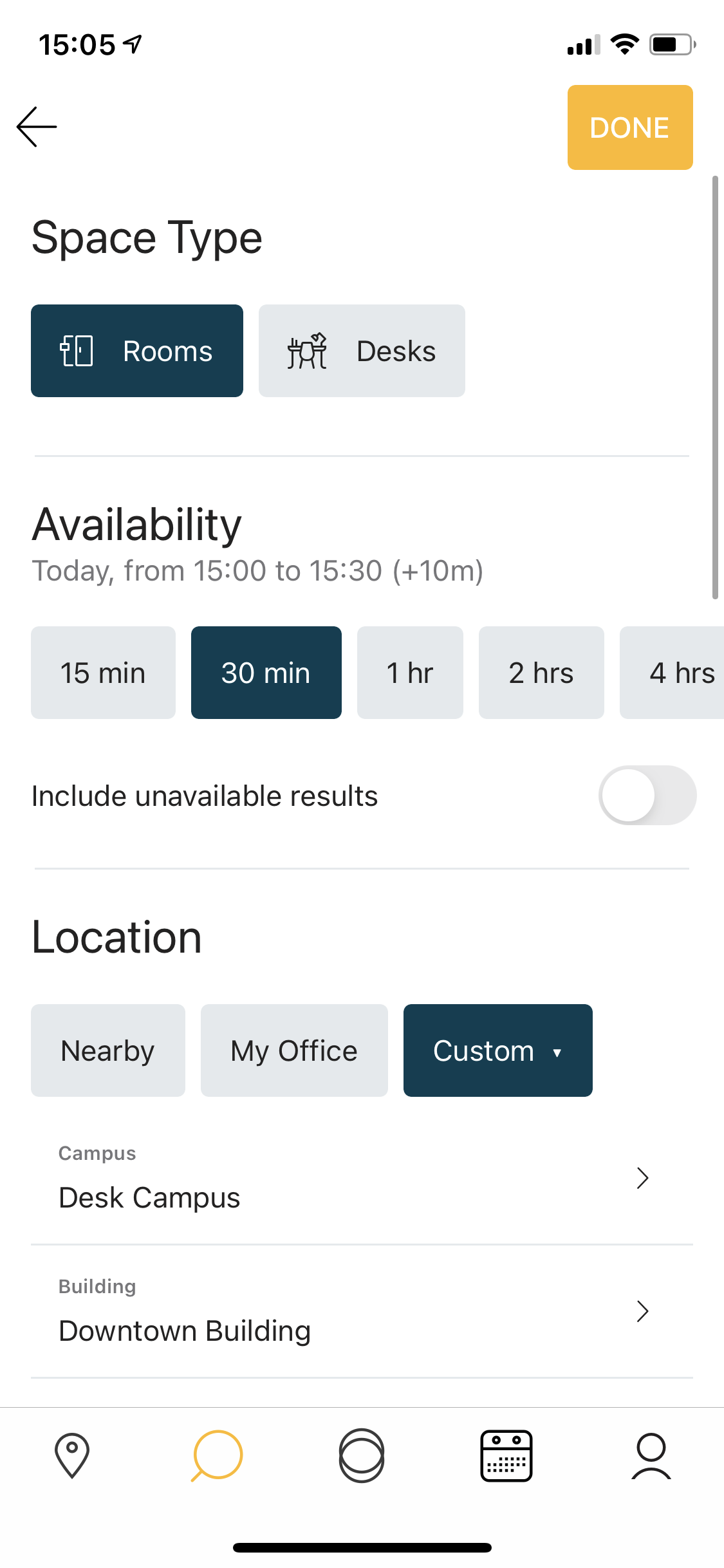 Mobile booking filters