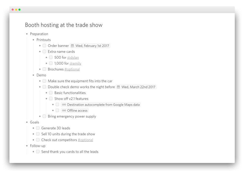 Dynalist screenshot: Dynalist checklists