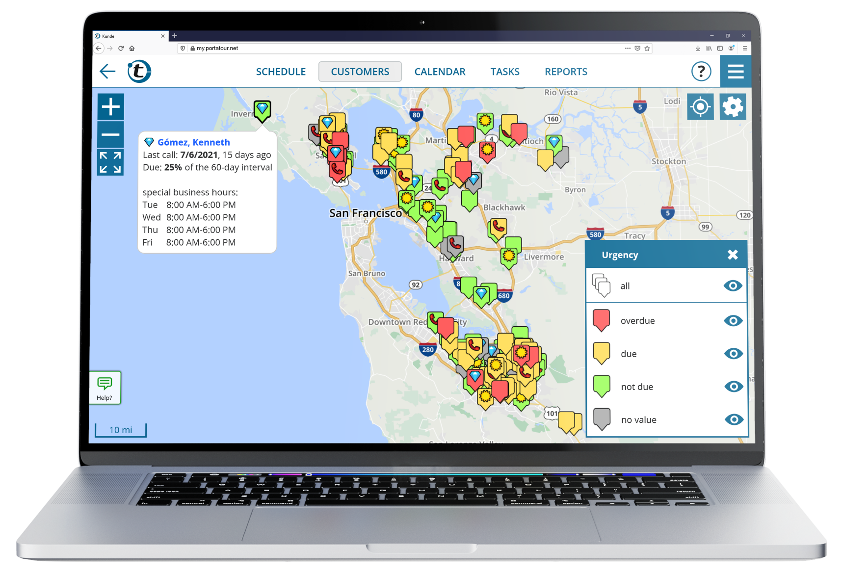 portatour screenshot: portatour customer territory