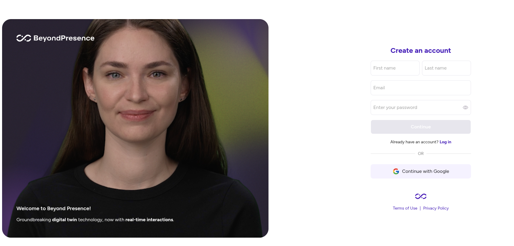 Beyond Presence screenshot: Beyond Presence create a new account
