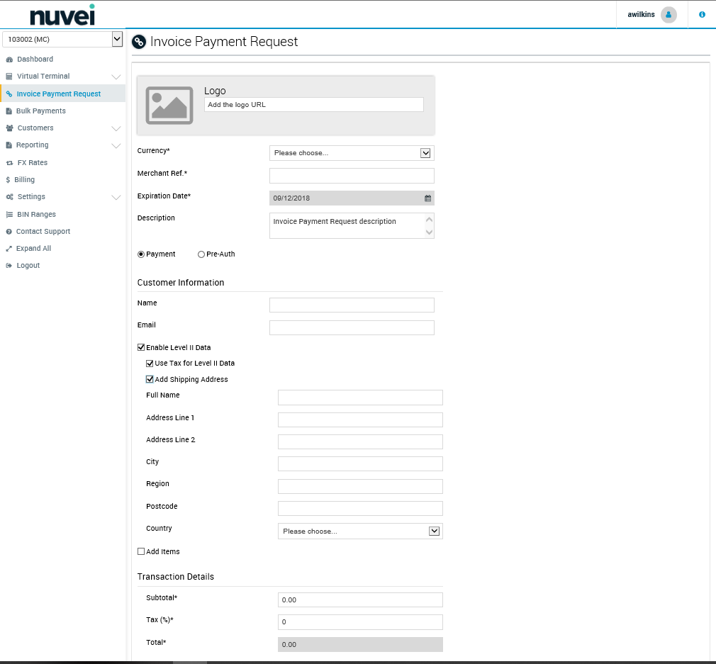 Nuvei configuring invoice payment requests