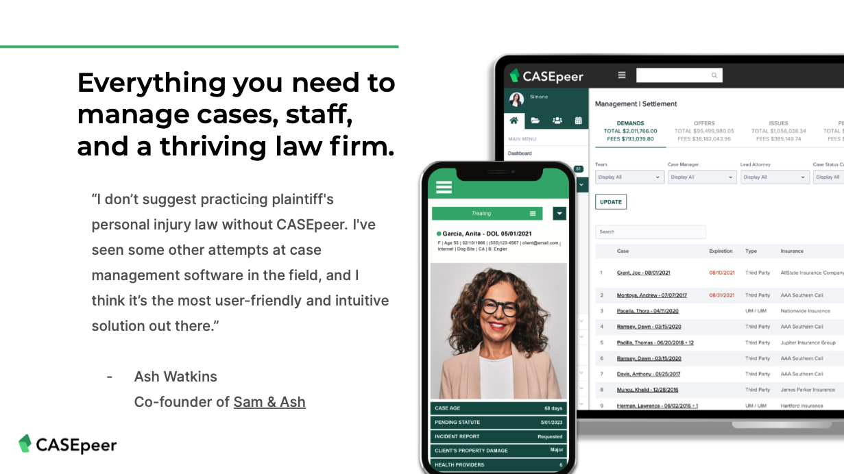 Smarter case management software for personal injury law firms. Streamline your firm’s business operations and increase productivity with our turnkey legal practice management platform