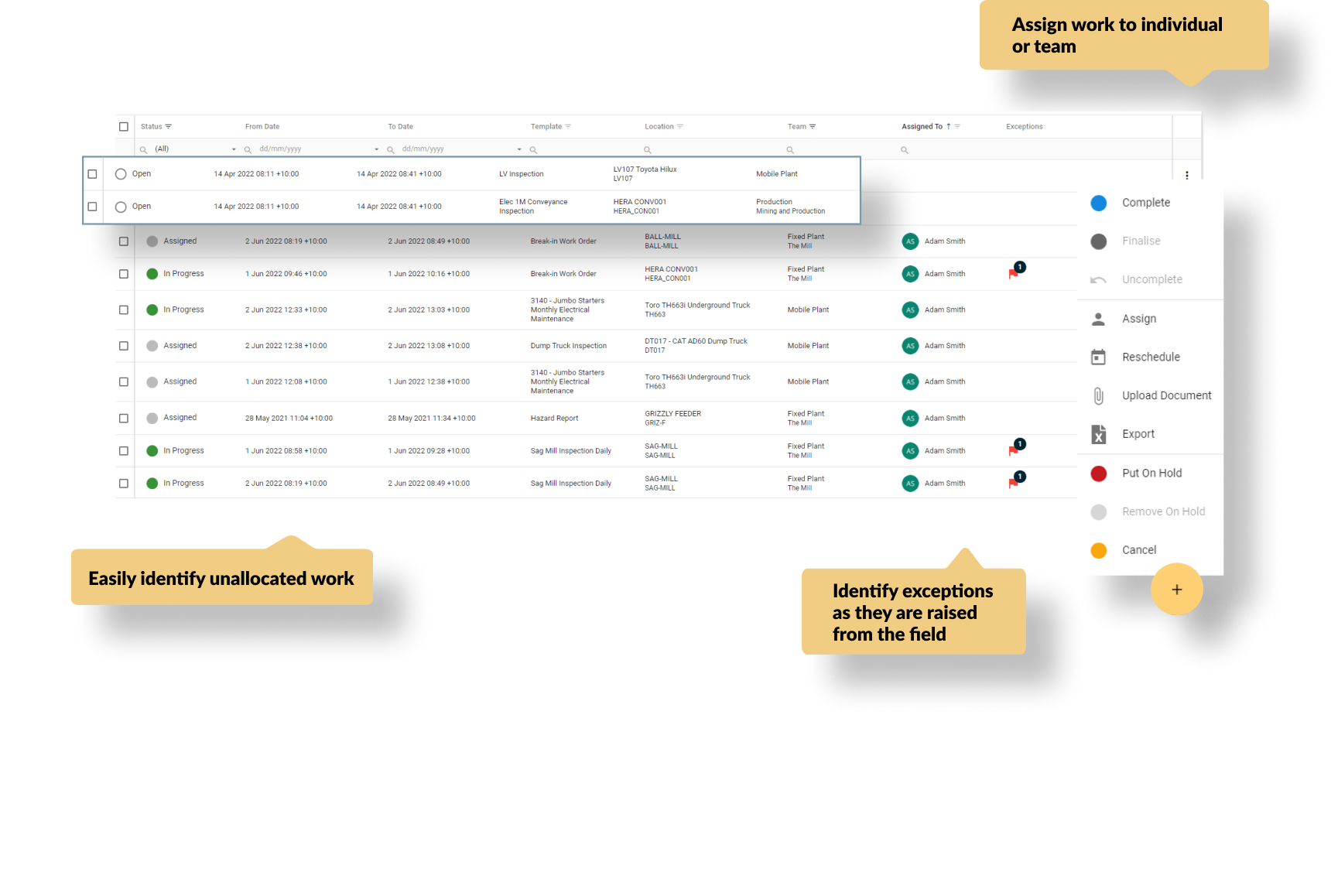 Review all work orders in one place - no double entry with seamless integration to your CMMS. review work by exception