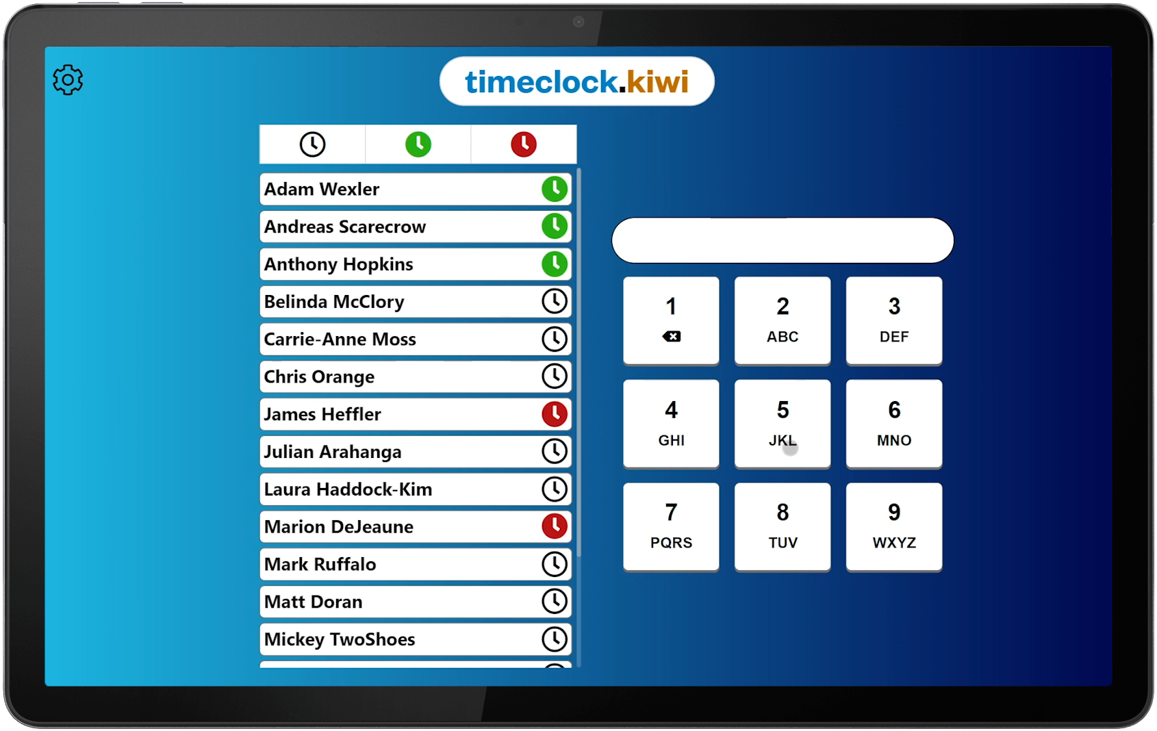 timeclock.kiwi Software - Timeclock Kiosk with T9 filter