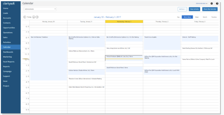 Claritysoft CRM Software - Organize online calendar