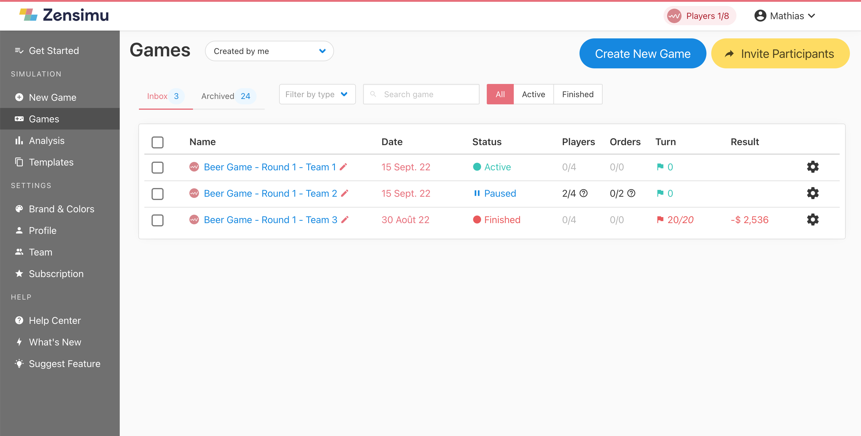 Zensimu screenshot: Zensimu Dashboard