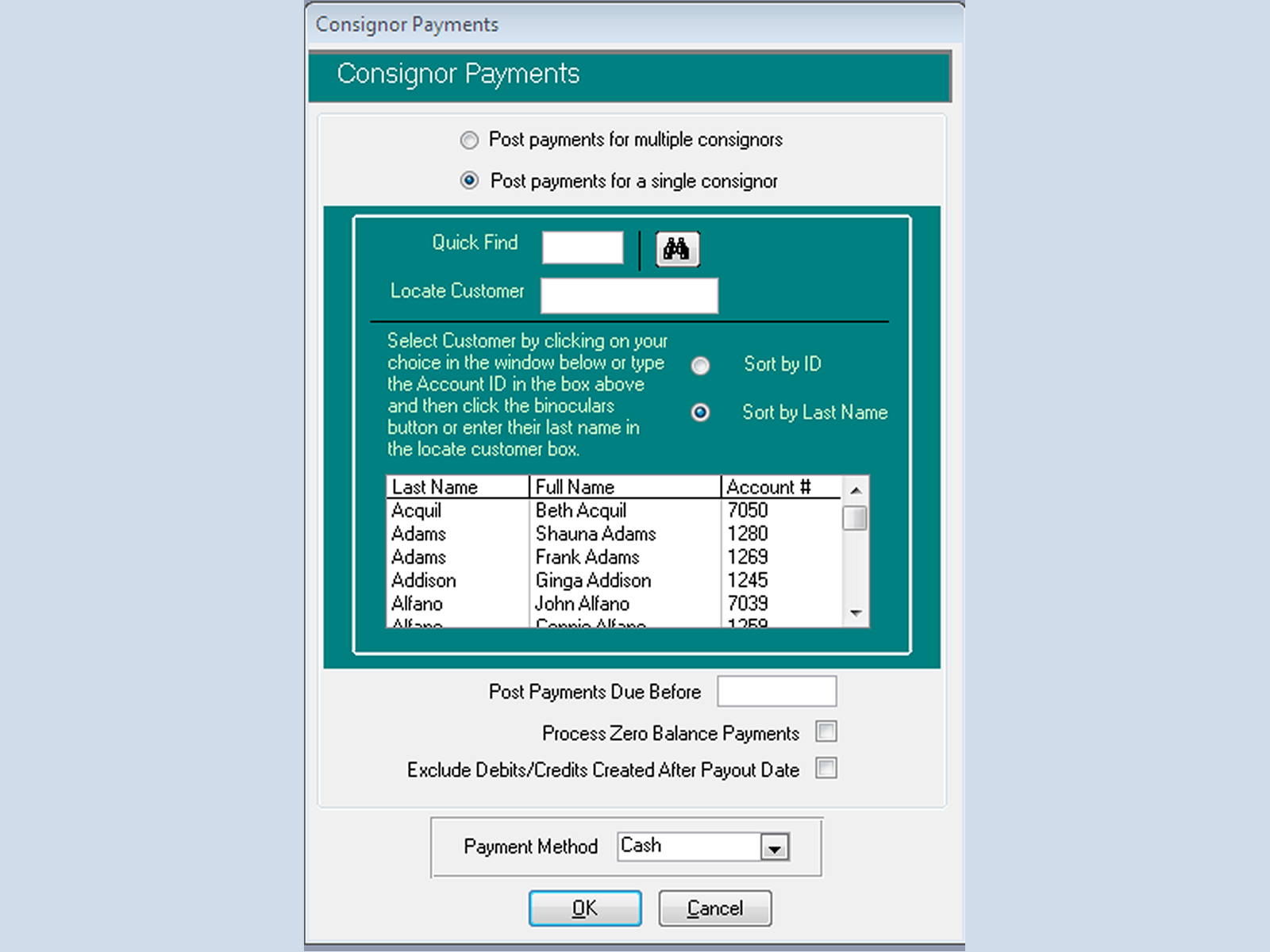 Payment Processing Screen - pay consignors